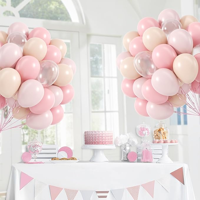 60pcs Light Pink Balloons 12inch with Pastel Pink Nude Clear Balloons for Gender Reveal Baby Shower Birthday Party Decorations