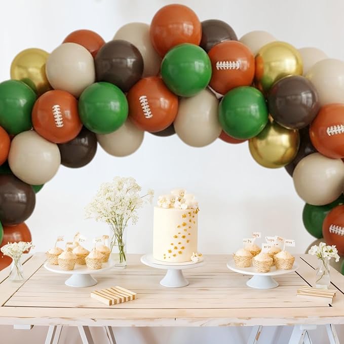 Football Balloons, 50PCS 12inch Party Balloons Dark Green Gold Black Beige Ballons Football Printed Balloons For Boys Game Sports Birthday Party Football Themed Decorations