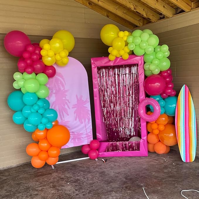 Tropical Balloons Kit, 60 PCS 12Inch Hawaiian Balloons Hot Pink Orange Teal Green and Gold Colorful Balloon for Summer Birthday Baby Shower Tropical Aloha Luau Pool Party Decorations
