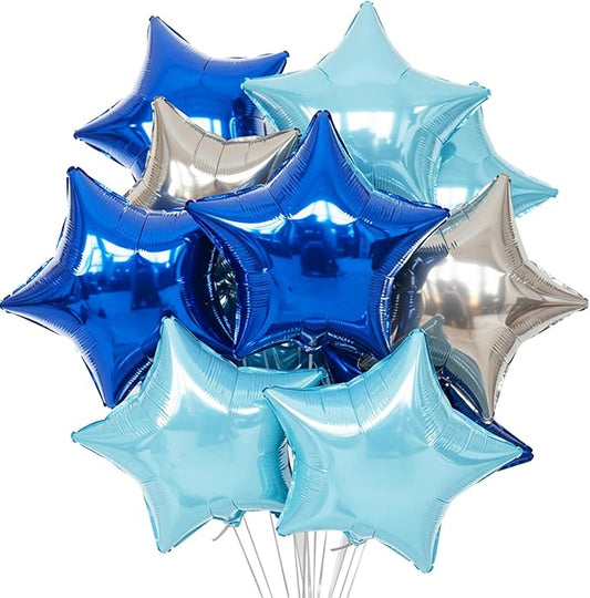 TONIFUL 15Pcs 18 Inch Large Blue Silver Star Shape Foil Balloons Big Stars Helium Mylar Ballons for Birthday Wedding Baby Shower Anniversary Engagement Party Decorations Supplies
