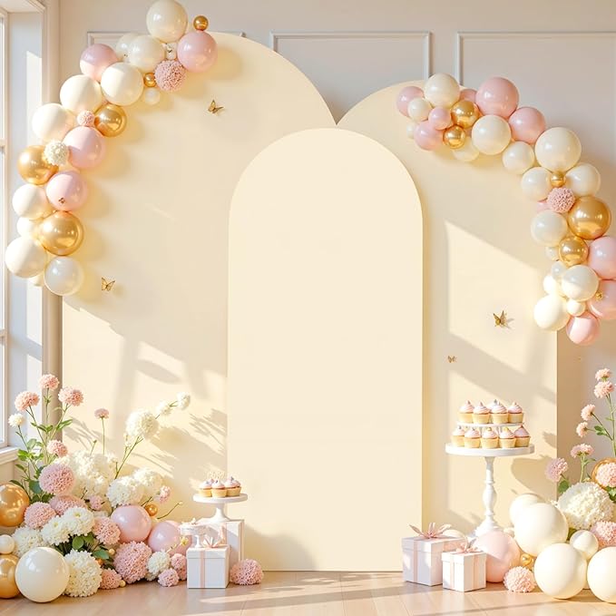 (7.2FT, 6.6FT, 6FT) Wedding Arch Cover Set of 3 Champagne Spandex Fitted Arch Cover for Round Top Chiara Backdrop Stand Covers for Birthday Party Banquet Photo Background Decoration
