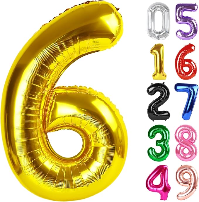 Gold Number 6 Balloon 40 Inch, 6th Birthday Party Decorations for Children, Giant 6 Foil Balloon for Party Supplies