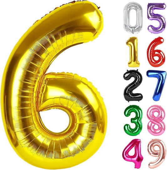 Gold Number 6 Balloon 40 Inch, 6th Birthday Party Decorations for Children, Giant 6 Foil Balloon for Party Supplies