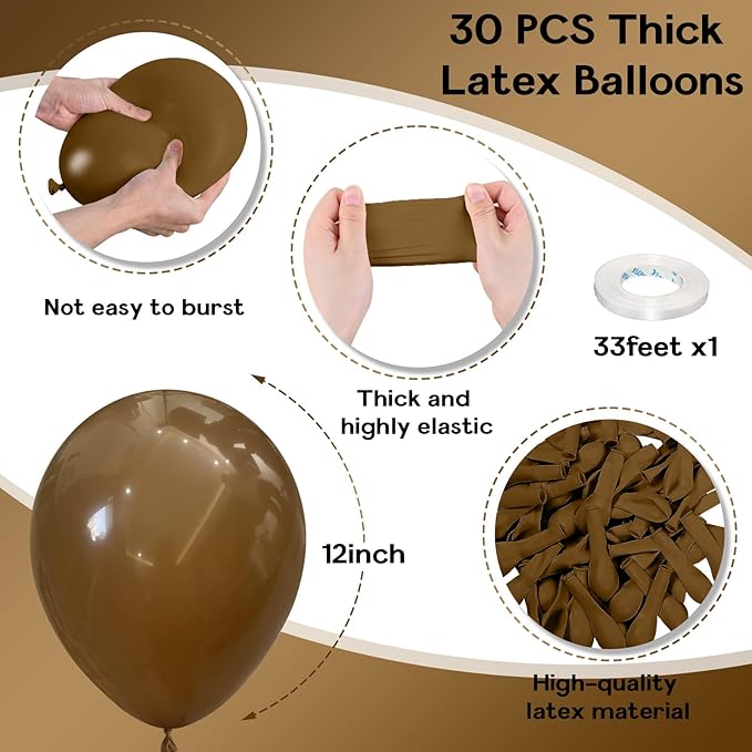 Brown Balloons - 30 Pcs 12 Inch Coffee Chocolate Brown Latex Balloons for Birthday, Wedding, Baby Shower & Party Decorations