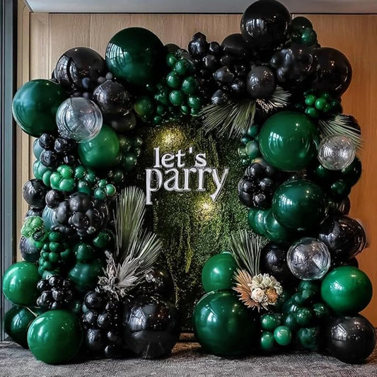 Black Green Balloon Garland Double Stuffed Dark Emerald Green Balloons Clear Bobo Metallic Black Balloon Arch Kit for Birthday Halloween Bridal Shower Christmas New Year Party Decorations