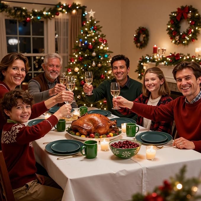 WDF 300Pcs Green Plates Disposable - Heavy Duty Green Plates - 50Guest Christmas Plastic Dinnerware Include 50 Dinner Plate, 50 Dessert Plate, 150 Cutlery & 50 9oz Cups for Christmas Parties