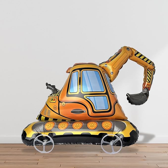 Walking Excavator Balloons, Self-Standing Large Excavator Foil Balloons for Construction Theme Party Decoration(Number 1)