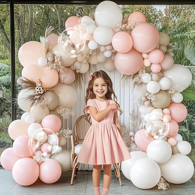 Pink White Sand Balloon Garland Double Stuffed Pastel Pink Cream Beige Balloon Arch Kit Boho Light Blush Nude Balloons for Baby in Bloom Baby Shower Women Birthday Wedding Party Decor