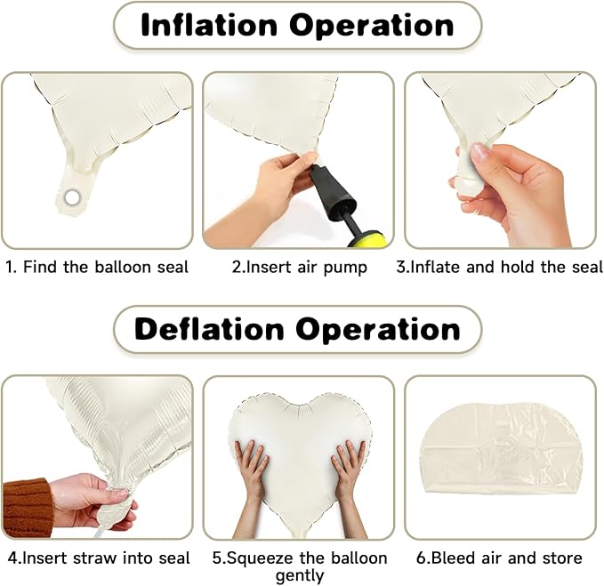 Cream Heart Balloons, 19PCS Cream White Heart Shape Balloons, 18Inch with 10Inch Nude Neutral Helium Foil Balloon Love Balloon for Birthday White Wedding Valentines Anniversary Decorations