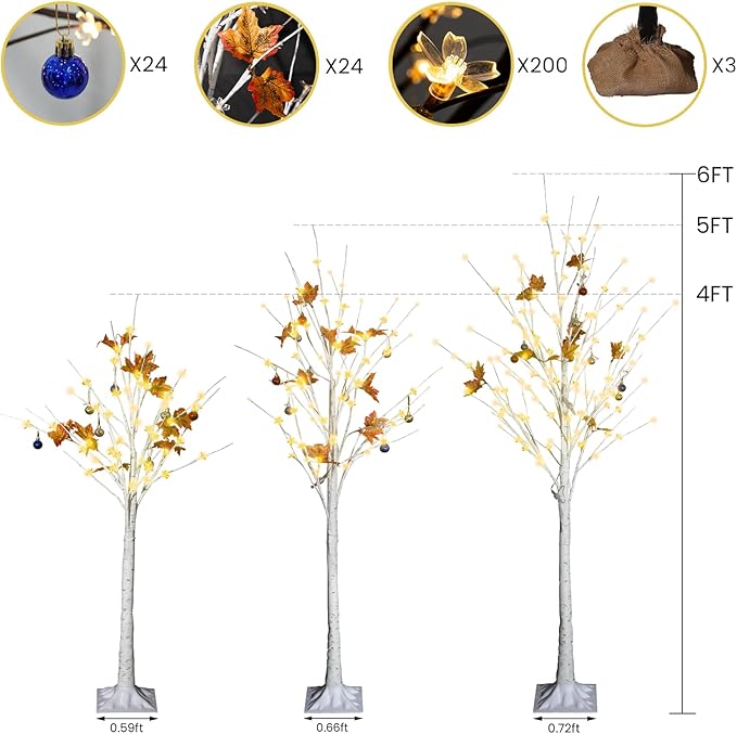 Lamerge Lighted Tree Set of 3,Christmas Tree 4Ft,5Ft and 6Ft with LED Lights, Halloween Decoration,Suit for Festival/Party,Wedding,Birthday,Indoor and Outdoor Use,Warm White (LBT3-WW)