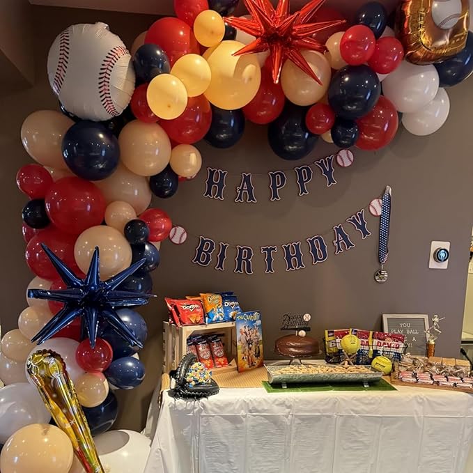Baseball Theme Balloons - 60PCS 12INCH Red, White & Blue Nautical Helium Latex Balloons for Sports, Birthday, Baby Shower Decorations