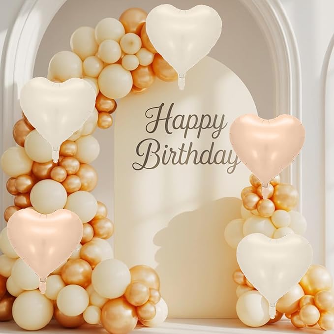Cream Apricot Heart Balloons, 10 Pcs Beige White Caramel Foil Heart Shaped Balloon, 18 Inch Nude Neutral Balloons Helium for Engagement, Brithday, Baby Shower, Wedding, Valentines Party Decorations