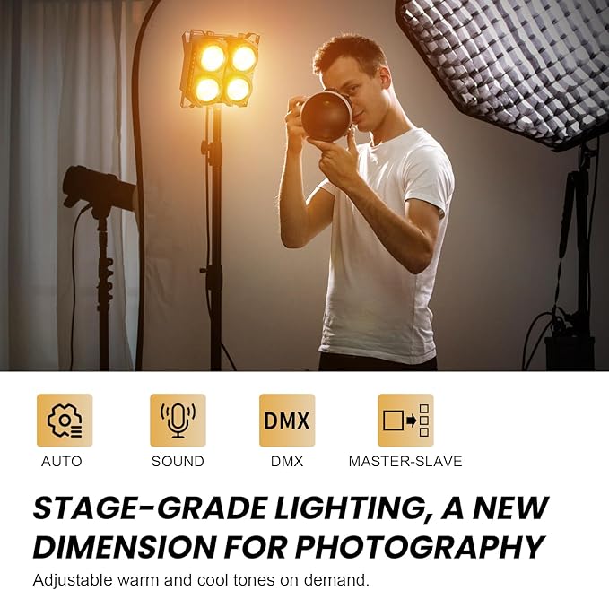 Betopper 4x100w Blinder Stage Spotlight,Cob Led DMX Satge Lights,4 Eye Matrix Par Lights'for Stage Lighting,Cold White+Amber Color Party Lighting'Dj Disco Light for Wedding Photostudio Theater