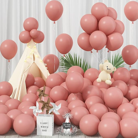 Dusty Pink Balloons 12 Inch, 100 Pack Vintage Pink Balloon Boho Dusty Rose Latex Balloons Matte Mauve Retro Blush Pink Helium Balloons for Birthday Wedding Baby Bridal Shower Party Decorations