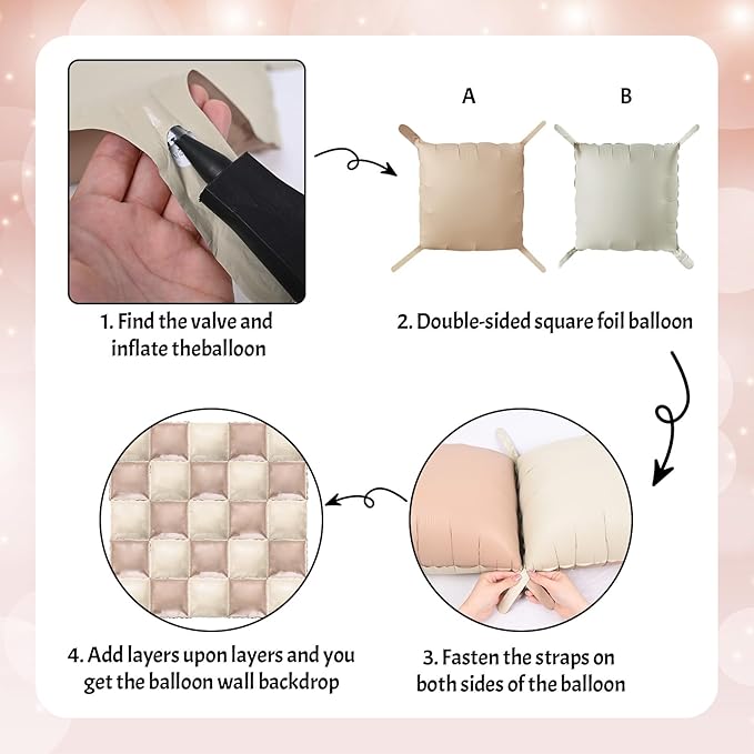 Cream Square Foil Balloon Wall, 25 PCS Double Sided Khaki Apricot Balloons Matte Beige Nude Balloon Backdrop for Baby Shower Decoration Wedding Boho Birthday Party Decoration