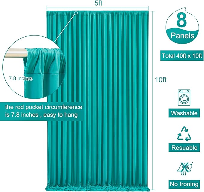 8 Panels Turquoise Backdrop Curtain for Parties Wedding Wrinkle Free Mermaid Photo Backdrops Drapes Background Fabric Decoration for Baby Shower Birthday Party 40ft(W) x 10ft(H)