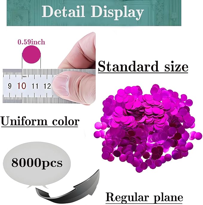 Hot Pink Metallic Foil Confetti 8000 Pcs Shiny Rose Red Round Table Confetti for Fill Balloon Wedding Graduation Party Decorations,60g of pack