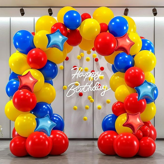 Red Yellow Blue Balloon Garland Arch Kit, 160Pcs Red Yellow Blue Latex Balloons with Star Foil Balloons for Baby Shower Bridal Shower Gender Reveal Birthday Party Decorations