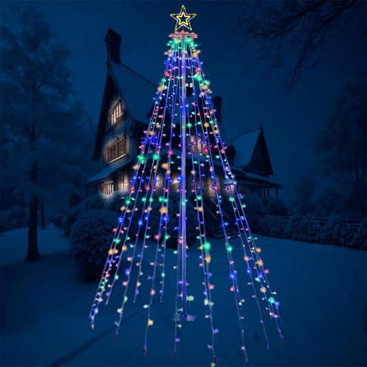 Christmas Decorations Christmas Tree Lights 10.2Ft Outdoor Star Lights Decor Waterproof Warm White & Multicolor