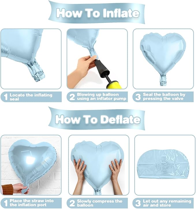 Baby Blue White Heart Balloons,12Pcs 18 Inch Blue Cream Foil Love Heart Shaped Balloons for Baby Shower Table Decor Birthday Party Bridal Engagement Wedding Anniversary Valentines Day Decorations