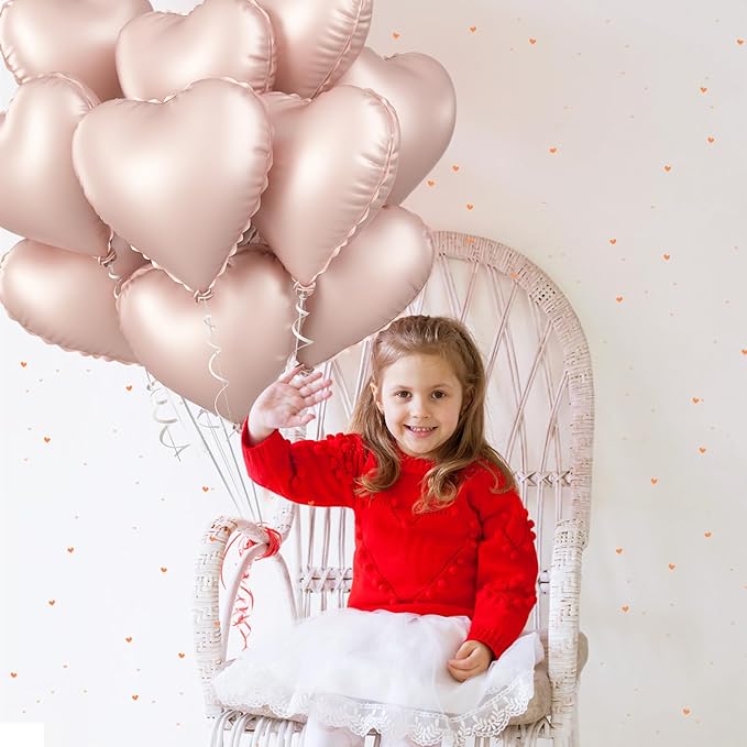Baby Pink Heart Balloon, 10PCS Pink Foil Heart Balloons, 18inch Pastel Pink Heart Shape Balloons Helium Birthday Party Decorations for Girls Brithday Party, Baby Shower, Valentines Day, Princess Party
