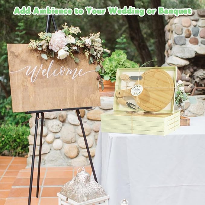 24 Set Bridal Shower Party Favors Round Wooden Cheese Board Gift Set with Box Knife Fork and Thank You Tag, Bamboo Charcuterie Board for Guests Wedding Bridal Baby Shower Housewarming Party Gifts