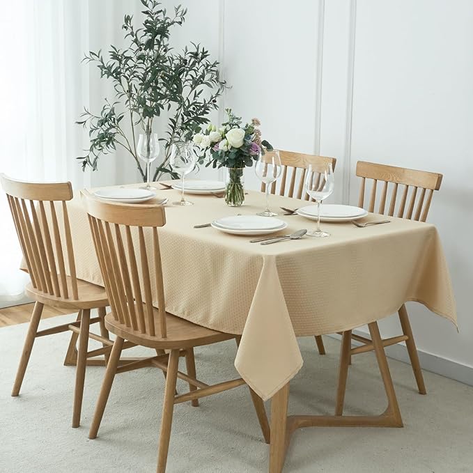 maxmill Tablecloth Weaved Texture Stain Resistant Waterproof, Wrinkle Resistant Washable Table Cloth, Fabric Table Cover for Dining Room, Indoor Outdoor Use, Rectangle 70 x 120 Inch, Natural