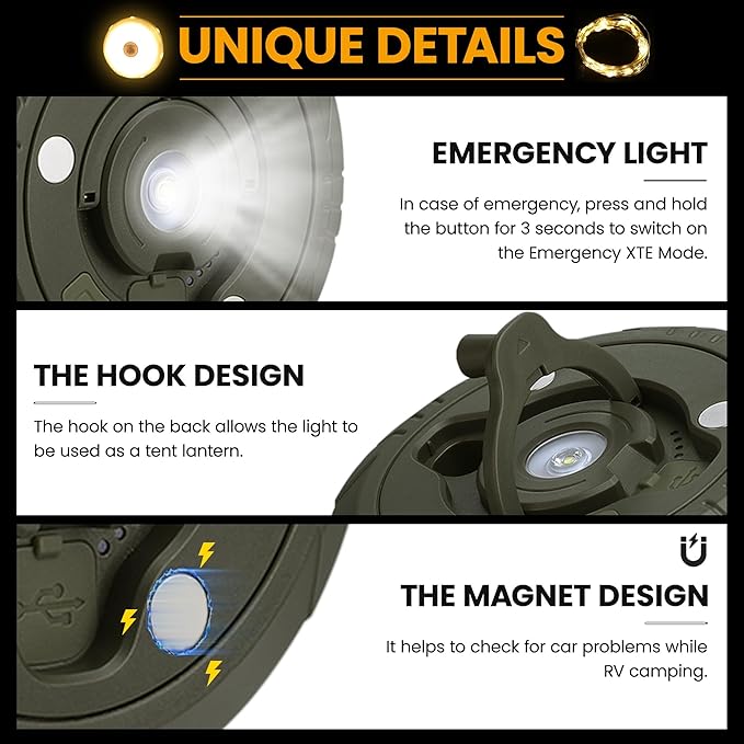 EverBrite Camping String Lights Rechargeable LED Camping Lamp, 29.5FT Outdoor Tent Lights 8 Lighting Modes, USB Charging RGB Modes Hanging Light for Awning Tent/Garden/Party/Christmas Festival Decor