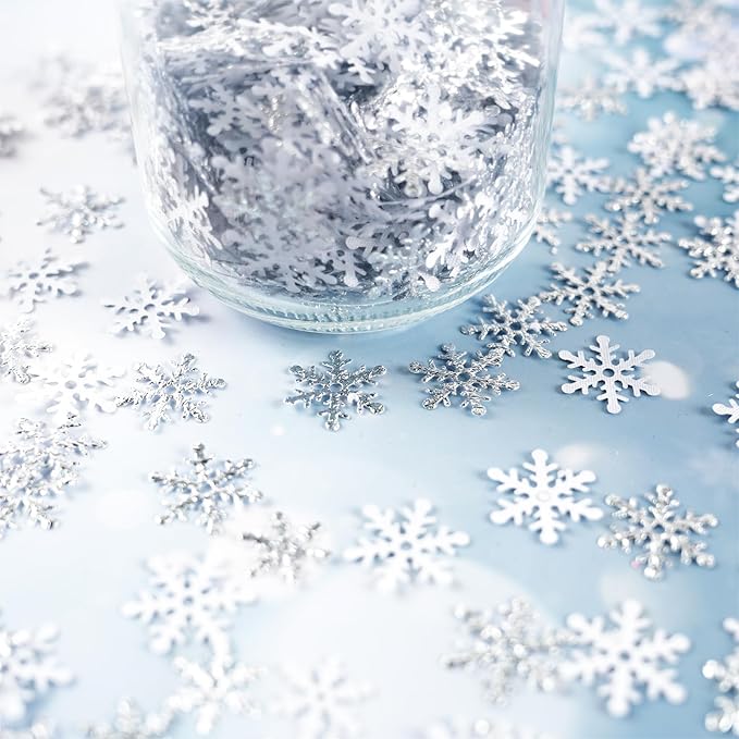Christmas Snowflake Confetti Decorations,1200Pcs Silver Confetti Snow Party Pack for Christmas Winter Wonderland Table Centerpieces Wedding Birthday Baby Shower DIY Projects Decorations Supplies
