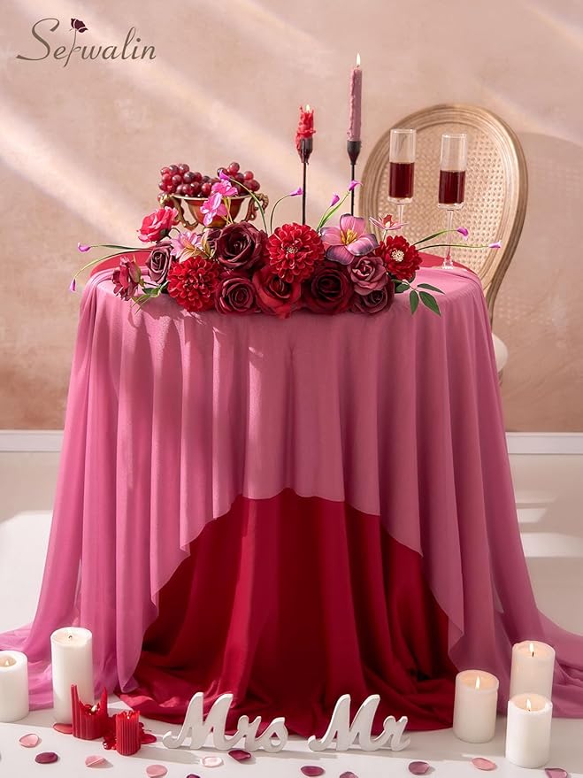 Serwalin Artificial Burgundy & Fuchsia Flowers, Silk Fake Flowers Stems for Wedding Bouquets DIY, Baby Shower Centerpieces, Cake Decor, Birthday Party & Home Decor