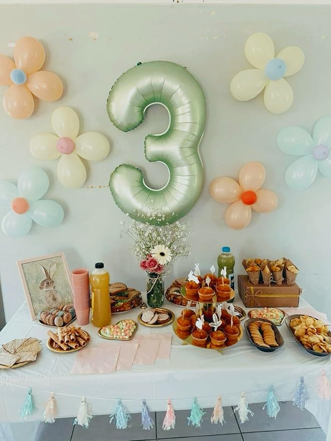 40 Inch Sage Green 3 Large Number Balloon, 3 13 23 30 33 36 Oliver Green Birthday Party Decorations, Number Three Foil Balloons for Anniversary Party Graduations Celebration Supplies