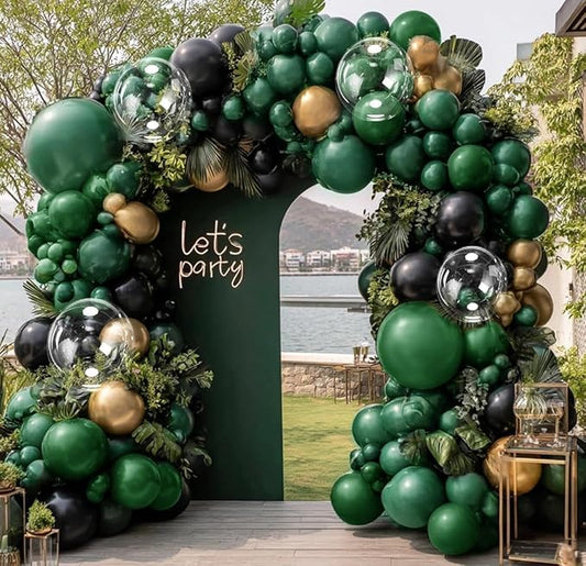 Dark Green Black Balloon Arch Double Stuffed Emerald Hunter Green Black Gold Balloon Garland Kit for Birthday Baby Shower Christmas New Year Wedding Bridal Jungle Graduation Party Decor