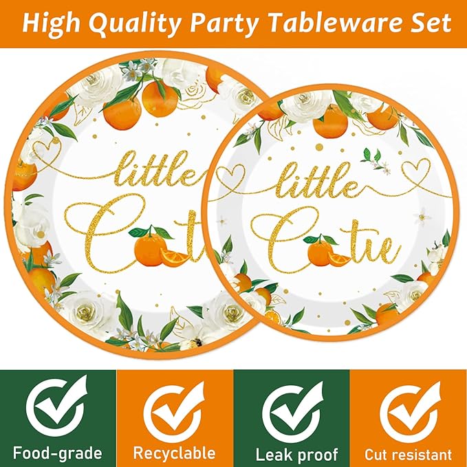 ZOIIWA Little Cutie Baby Shower Decorations Plates And Napkins Orange Tableware Little Cutie Orange Disposable Paper Plates Tangerine For Hey Cutie Birthday Themed Party Decorations Supplies 24Guests