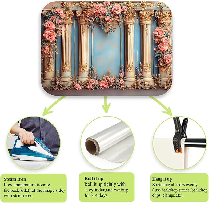 Romantic Pink Flower Background Indoor Pink and Blue Backdrop Palace Wedding Photo Backdrop for Bridal Shower Portrait Pageant Pageant Engagement Photography Backdrops YUNBDJ1850