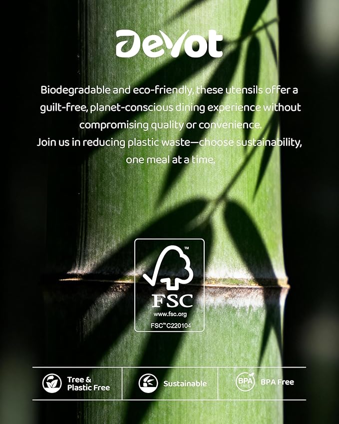 Devot 100% Natural Bamboo Disposable Cutlery Set - 240 Mix (60 Knives, 120 Forks, 60 Spoons) 6.7", Eco Friendly Utensils, Biodegradable, Compostable and Perfect For Weddings, Camping, Party