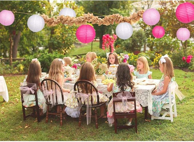 24pcs Hanging Round Paper Lanterns for Wedding Birthday Party Baby Showers Decoration Pink/White