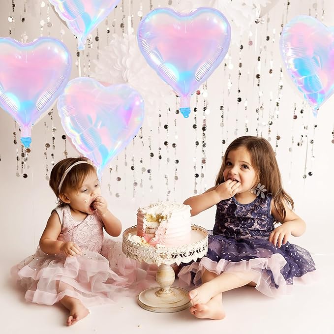 TONIFUL 15Pcs 18 Inch Iridescent Balloons Iridescent Heart Shape Foil Mylar Banners Decoration for Birthday Valentine's Day Wedding Bridal Shower Anniversary Engagement Party Supplies