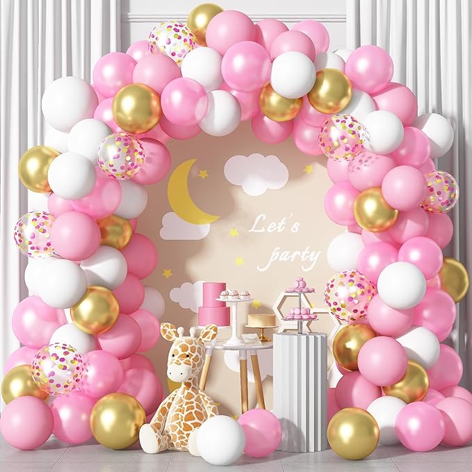 Pink Gold Balloons 60 Pcs 12 Inch Pink Gold White Balloons Retro Pearl Light Pink Gold Confetti Balloon for Girls Women Confession Proposal Engagement Wedding Baby Shower Birthday Party Decorations