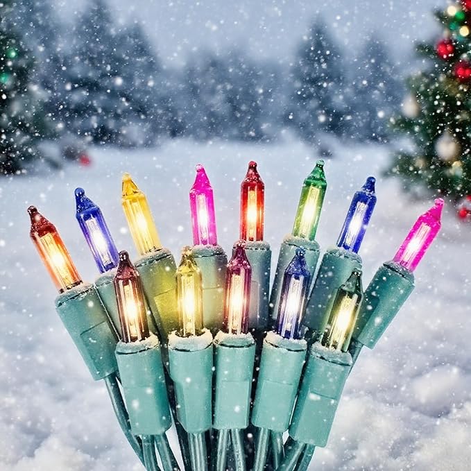 Christmas Lights 100 Counts,Multicolor Indoor Outdoor,Green Wire Connectable of Incandescent Lighting String,Decorations for Holiday, Party,Festival,Christmas String Lights (Green-Multi)