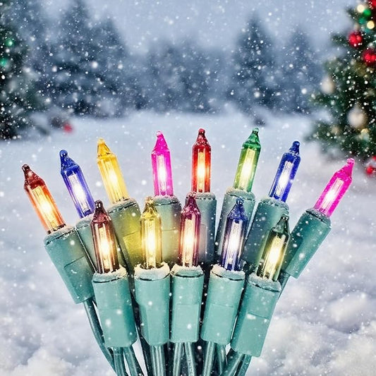 Christmas Lights 100 Counts,Multicolor Indoor Outdoor,Green Wire Connectable of Incandescent Lighting String,Decorations for Holiday, Party,Festival,Christmas String Lights (Green-Multi)