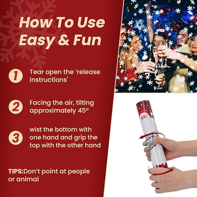 Party Poppers Snowflakes Confetti Cannon 12 Pack Christmas Confetti Popper 12 Inch Confetti Shooters Christmas Snowflakes Confetti Party Cannons Bulk for Decoration New Year Festival Holiday