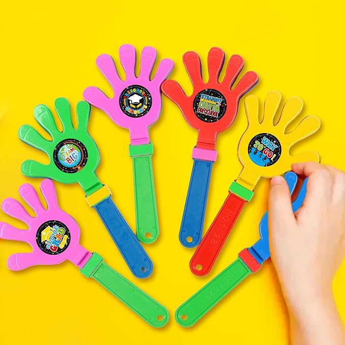 24Pcs Kindergarten Graduation 2025 Hand Clappers Noisemakers, 7.5 Inch Plastic Graduation Noise Makers with Stickers for Graduation Celebrations Birthday Gift, Classroom Prizes and Supplies