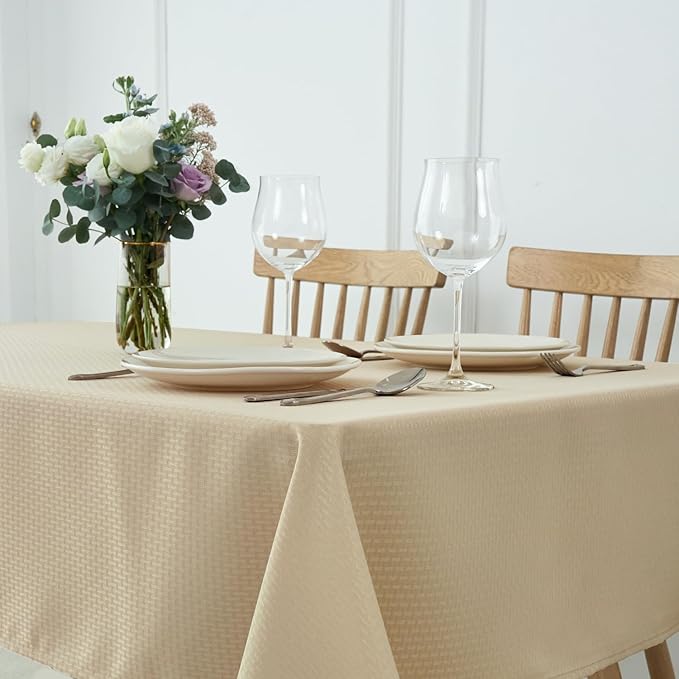 maxmill Rectangle Tablecloth Weaved Pattern Waterproof Spillproof Wrinkle Free Table Cloth, Kitchen Dining Tabletop Decoration, Fabric Table Cover for Holiday Parties, 52 x 70 Inch, Natural