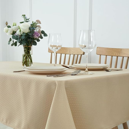 maxmill Rectangle Tablecloth Weaved Pattern Waterproof Spillproof Wrinkle Free Table Cloth, Kitchen Dining Tabletop Decoration, Fabric Table Cover for Holiday Parties, 52 x 70 Inch, Natural