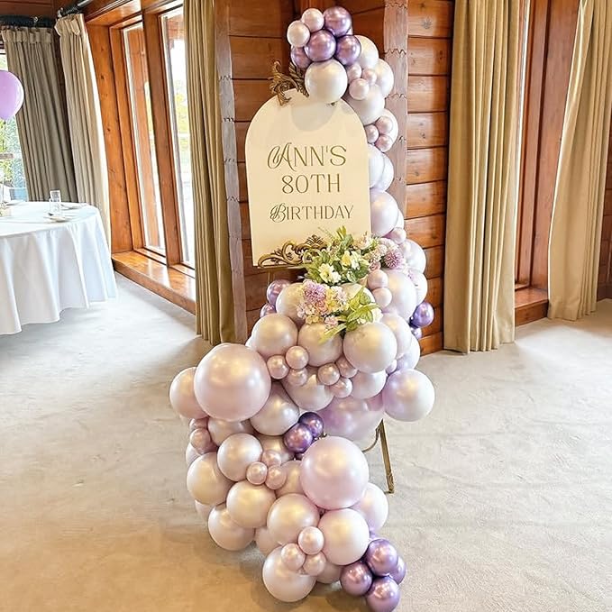 Pearl Purple Balloon Arch Kit Double Stuffed Pearl and Purple Balloons With Pearl Stickers 5/10/12/18 Inch purple Balloon Arch For Wedding Birthday Baby Shower Decorations