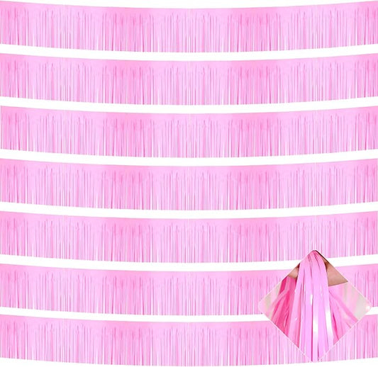10 Pack 10 Feet Foil Fringe Garland Metallic Tinsel Streamers Banner Wall Hanging Curtain Backdrop for Parade Floats, Bachelorette, Wedding, Birthday, Halloween, Christmas Party Decorations(Pink)