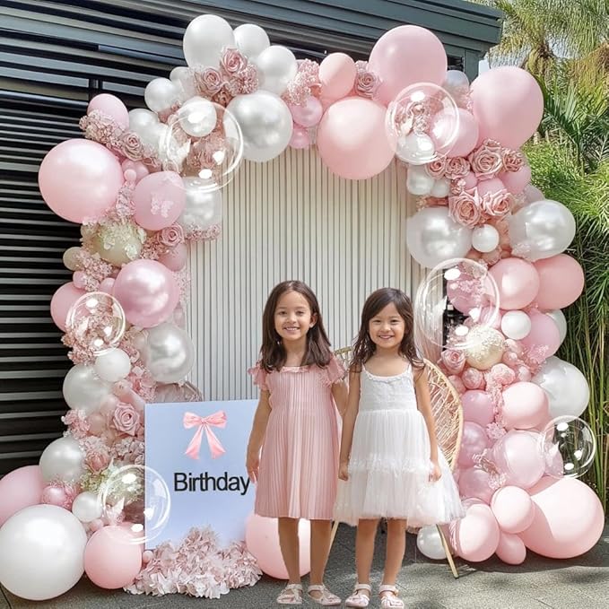 Pearl Pink White Balloon Arch Double Stuffed Pastel Light Pink White Cream Balloon Garland Kit With Bobo Balloons for Birthday Baby Shower Baby in Bloom Wedding Bridal Bachelorette Party Decor