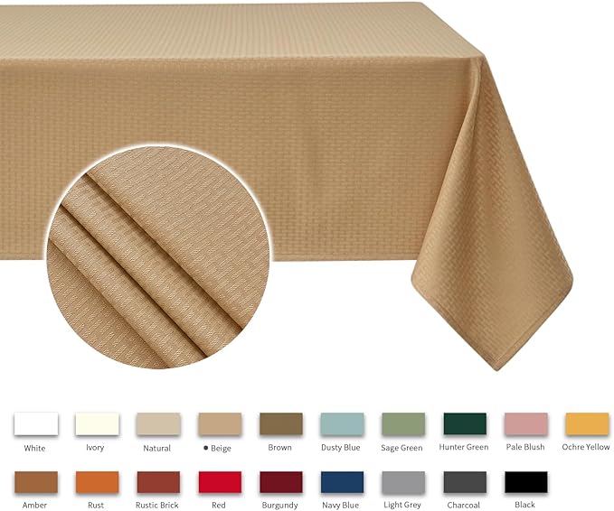 maxmill Square Tablecloth Weaved Texture Stain Resistant Waterproof Wrinkle Resistant Washable Soft Table Cloth, Decorative Fabric Table Cover for Dining Room Dinner and Parties, 52 x 52 Inch, Beige