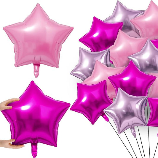 100 Pcs Hot Pink Star Foil Balloons 18 Inch, Helium Balloons Pentagram for Baby Shower, Birthday, Wedding, Engagement, Party Decoration