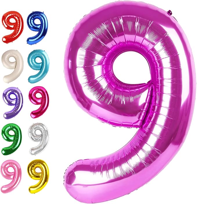 Big Rosy Purple 40 Inch 9 Balloon Number, Jumbo Giant 9th 19 29 39 49 99 Birthday Party Decorations, Large Rosy Purple Foil Balloons Anniversary Birthday Party Engagement Decorations